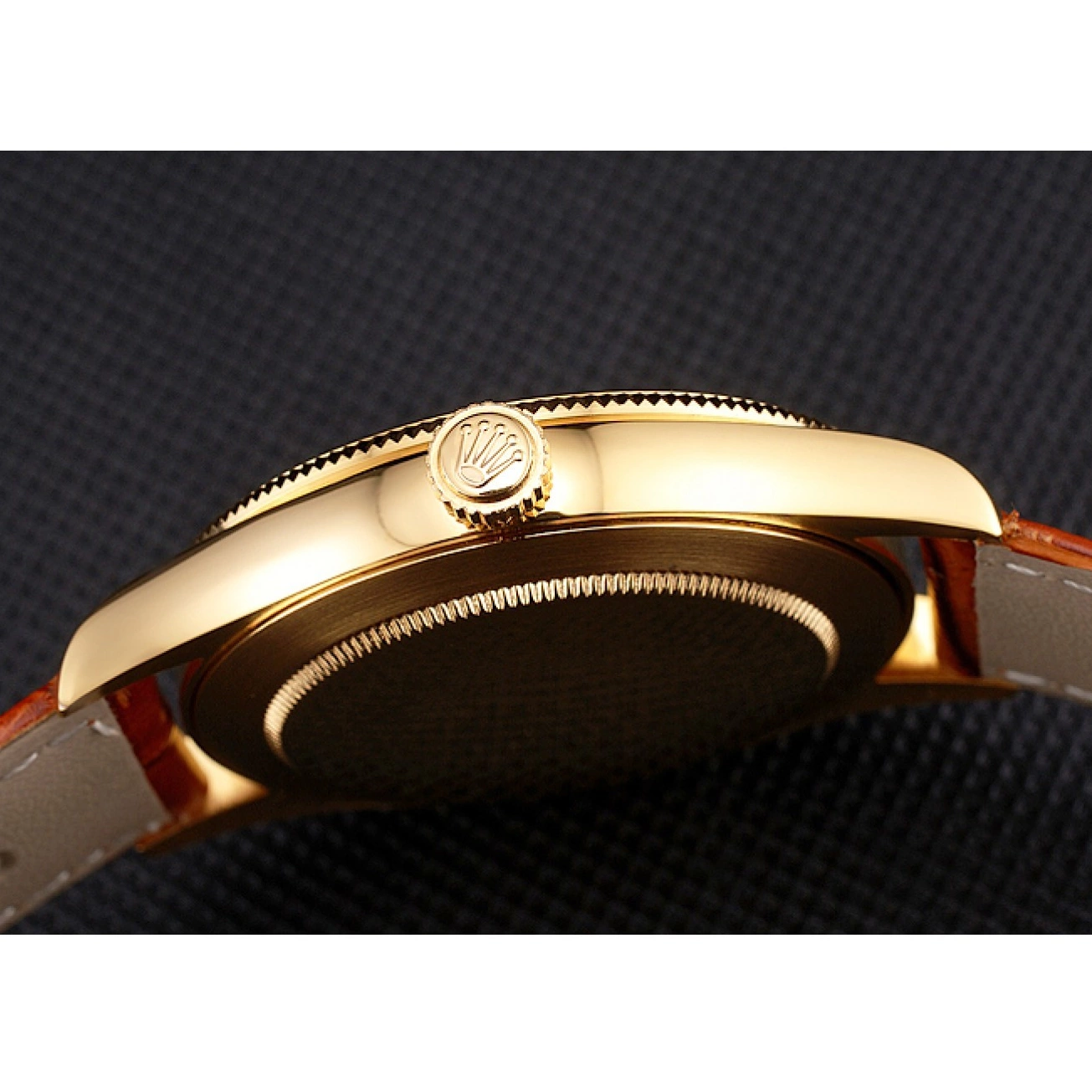 Aaa replica watch Strap Rolex Brown Dial Leather Datejust Swiss Gold Case White Light 0724